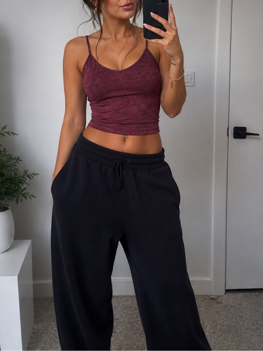 SHEIN Marled Burgundy Cropped Tank